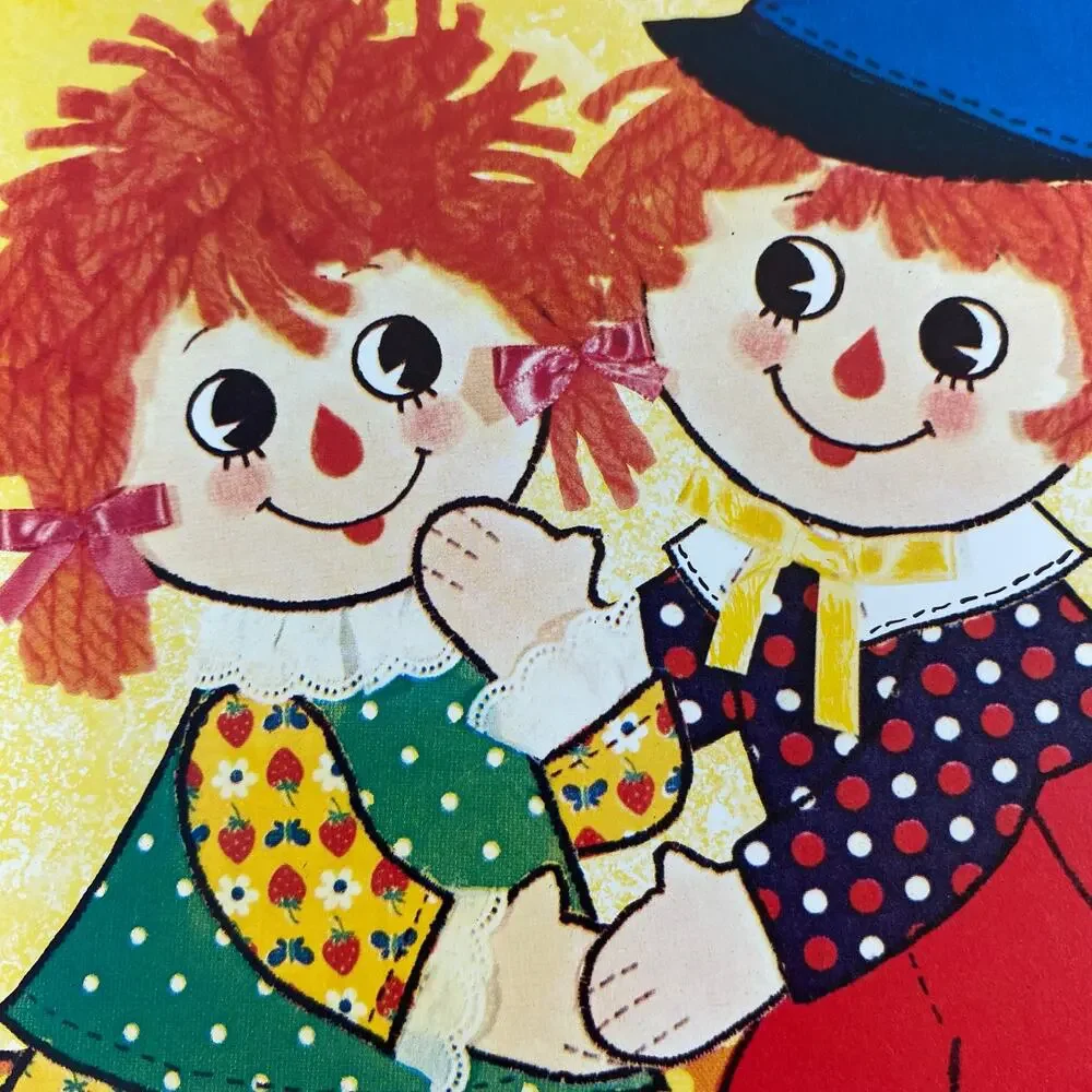 Two Vintage 70s Raggedy Ann & Andy Lithographs Nostalgic Nursery Wall Art MCM